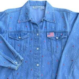 MiLi Designs Vintage Denim Jeweled Embellished Patriotic Jacket Size Medium